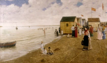 Stranden i Sanlucar de Barrameda Målning av Joaquin Turina Sand (1847-1903) Privat samling.