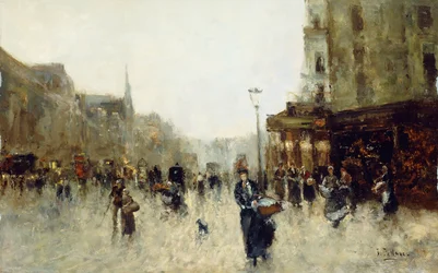 En parisisk gatuscen (olja på panel)
