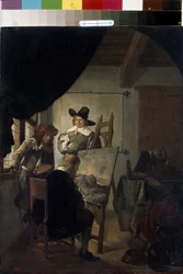 ""Besök i en målares ateljé i Holland"" (Besök i en konstnärs ateljé) Målning av Job Adriaensz Berckheyde (1630-1693) 1659 Eremitagemuseet, Sankt Petersburg, Ryssland.