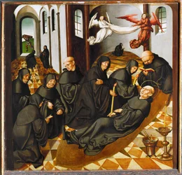 Sankt Bernhard av Clairvaux död (tempera på trä)