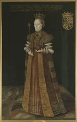 Marguerite Lejonhufvud, reine consort de Suede, seconde epouse de Gustave I Vasa - Queen Margaret Leijonhufvud of Sweden (1516-1551), by Uther, Johan Baptista van (active 1562-1597). Oil on canvas. Dimension : 195x121 cm. Nationalmuseum Stockholm