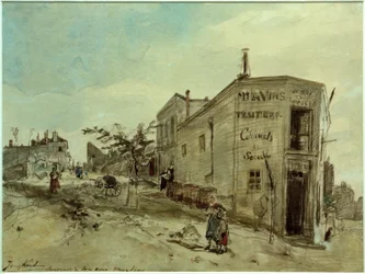 Utsikt över Montmartre, kaféet Le Roi du Desert