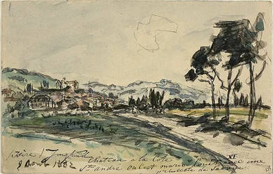 Chateau, Cote Saint Andre (recto) Tom vagn och skjul med andra skisser (verso)