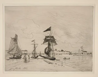 Träbrygga i hamnen i Honfleur