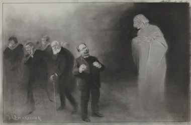 Design för illustration i De Amsterdammer: Glömningen av Schimmel i den Stadschouwburgs nyårsönske, 13 januari 1907