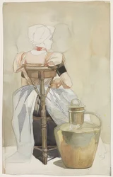 Sitzendes Mädchen i Tracht, Rückenansicht (Sittande flicka i traditionell dräkt, sedd bakifrån)