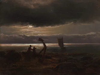 Mor och barn vid havet, 1830.