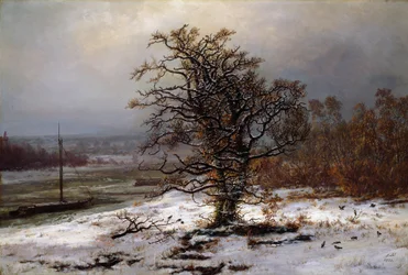 Vinterlandskap med ek vid Elbes stränder, Tyskland, målning av Johan Christian Clausen Dahl (1788-1857), 1853, National Museum of Art, Oslo