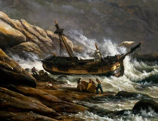 Skeppsbrott på norska kusten, av Johan Christian Clausen Dahl (1788-1857), detalj, Norge