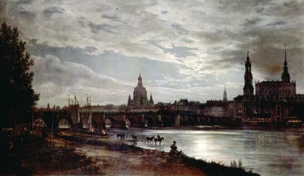 Utsikt över Dresden i månskenet
