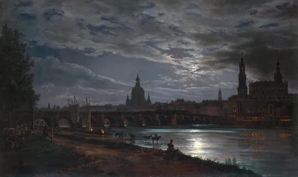 "" Vue de Dresde au clair de lune "" (Utsikt över Dresden i månsken) Peinture de Johan Christian Clausen Dahl (1788-1857) 1839 - Olja på duk Dim 78x130 cm Dresden State Art Collections Dresde