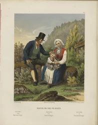 Illustration hämtad från boken Selected Norwegian National Costumes av okänd författare och utgiven av Chr. Tønsberg (no, [1861])