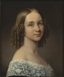 Jenny (Johanna Maria) Lind - Porträtt av sopranen Jenny Lind (1820-1887), av Sandberg, Johan Gustaf (1782-1854). Olja på trä, efter 1844. Mått : 24x19 cm. Nationalmuseum Stockholm