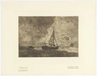 Strandscen med segelfartyg