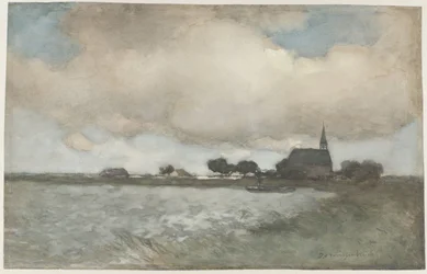 Utsikt över kyrkan i Noordse Dorp nära Noorden Utsikt över kyrkan Noordse Dorp nära Noorden