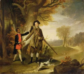 Den tredje hertigen av Richmond (1735-1806) ute och skjuter med sin tjänare, ca 1765