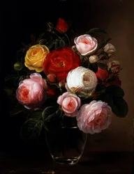 Stilleben med rosor i en glasvas. Peinture de Johan Laurentz Jensen (1800-1856 dansk) Collection privee