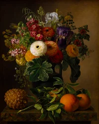 Stilleben med blommor i en antik vas, 1834