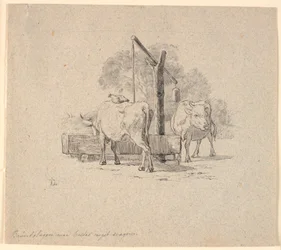 Hönan och kon. Illustration till Kaalunds "Fabler för barn". Se kommentar från arkkatalog.