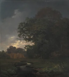Landskap i molnigt väder. Sen eftermiddag
