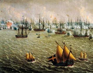 Slaget vid Skargård mellan svenska och ryska flottor på grund av Sveriges herravälde över Finland, 10 juli 1790, av Johan Tietrich Schoultz (1754-1807), rysk-svenska krig