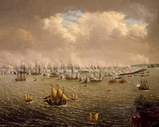 Slaget vid Skargård mellan svenska och ryska flottor på grund av Sveriges herravälde över Finland, 10 juli 1790, av Johan Tietrich Schoultz (1754-1807), rysk-svenska krig