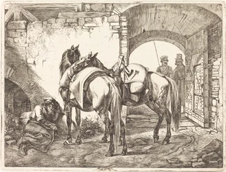 Kosackhästar på en innergård