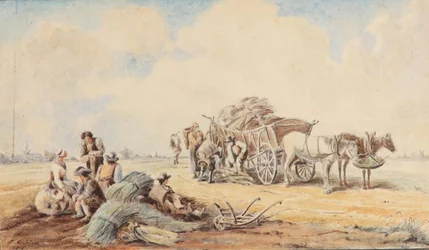 Johann Adam Klein Hästdragen vagn och vilande fältarbetare