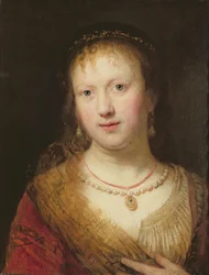 Porträtt av Saskia, efter en målning av hennes man Rembrandt Harmens. van Rijn (1606-69) Johann Andreas Joseph Francke (1756-1804) (olja på duk)