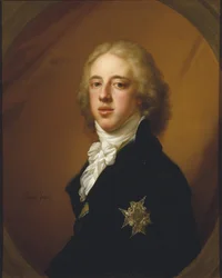 Gustave IV Adolphe de Suede - Porträtt av Gustav IV Adolf av Sverige (1778-1837), av Lampi, Johann-Baptist von, den äldre (1751-1830). Olja på duk. Mått: 19,4x14,2 cm. Nationalmuseum Stockholm
