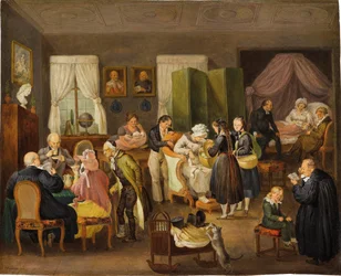 Besök i det protestantiska pastorshuset för dop, 1828.