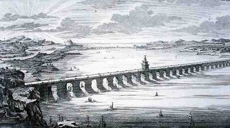 Den stora kinesiska bron, mellan Focheu och Nantai, Kina, från 