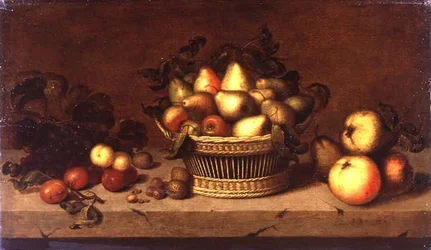 Stilleben av frukt i en korg (panel)