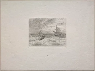 Rough Seas med en Two-master och segelbåt