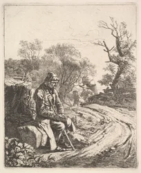 En gammal man som sitter vid vägkanten, 1818.