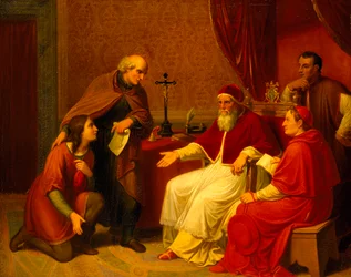 Bramante presenterar Raphael för påven Julius II, ca 1836.