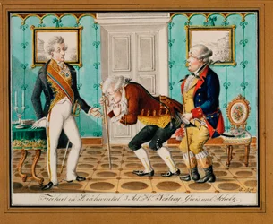 En populär pjäs i Wien visar poeten och skådespelaren Johann Nestroy (gravyr)