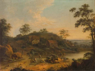 Kuperat landskap med bondgårdar