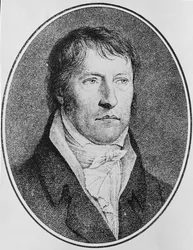 Porträtt av Georg Wilhelm Friedrich Hegel (1770-1831), tysk filosof, graverat omkring 1825 av F.W. Bollinger (1777-1825).