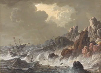 Stormkastade fartyg förliste på en klippig kust