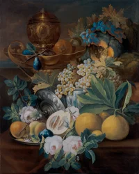Stilleben Med Frukt Och Blommor