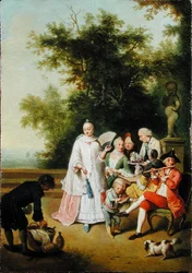 A Fete Champetre on a Terrace (olja på duk)