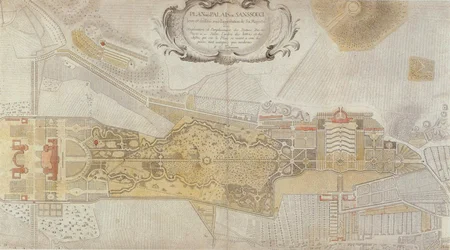 Plan över Frederician Park of Sanssouci i Potsdam, 1772