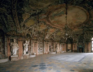 Utsikt över den stora salongen av slottet Weissenstein, arkitekt Johann Dientzenhofer (1663-1726) 1714 Pommersfelden, Tyskland