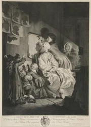 Ursprunget till målning, eller fashionabla porträtt; pub. 1767