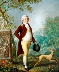 Ett porträtt av en gentleman med sin hund (olja på duk)