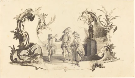 Cartouche Moderne med ett ungt par som serveras vin