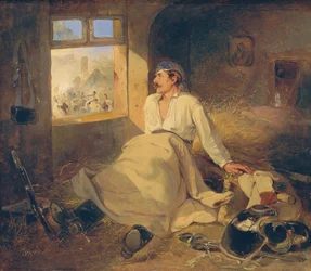Sårad kurassier i en höloft