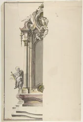 Design för ett aedikulärt altare med St. Paul till vänster, mitten av 1700-talet.