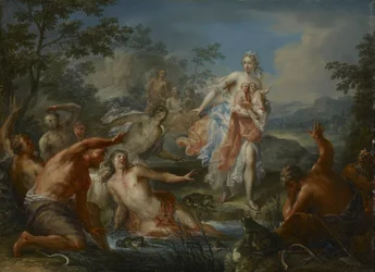 Latona förvandlar de lykiska bönderna till grodor, ca 1730 (olja på koppar)